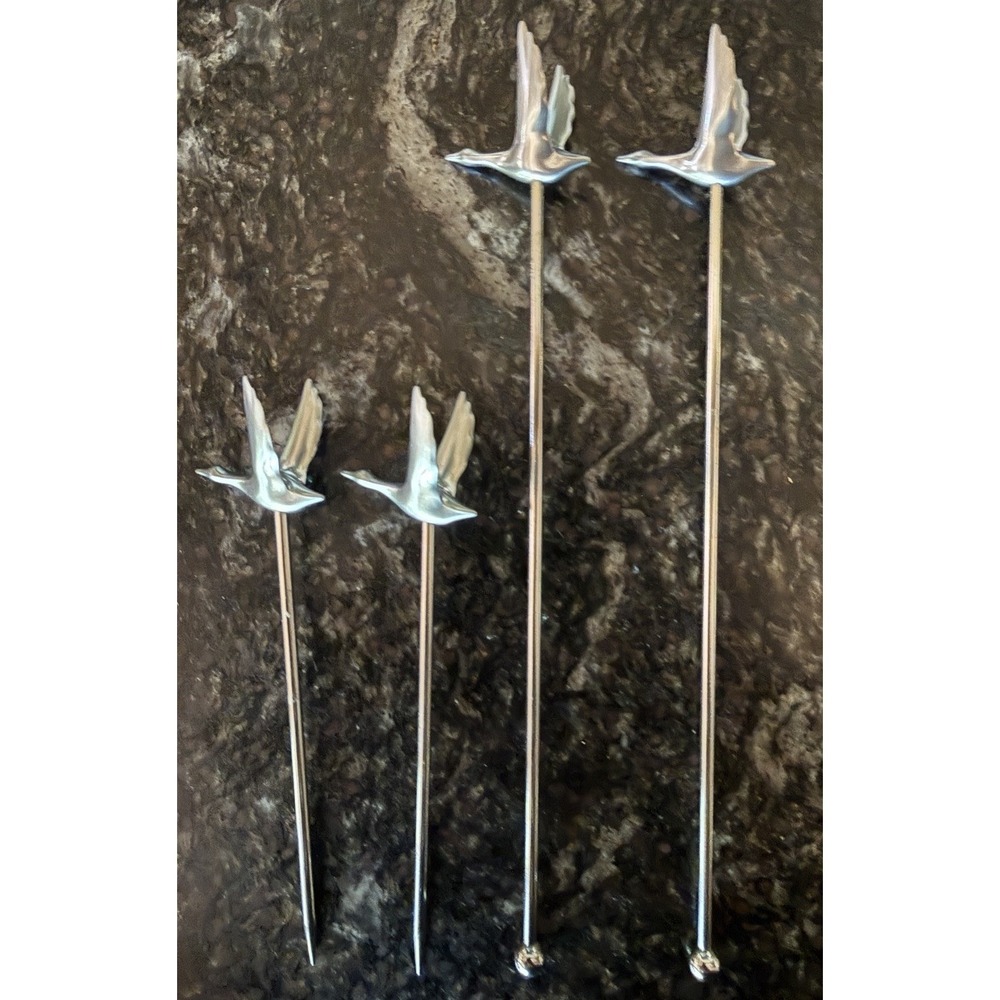 Grey Goose Vodka Metal Swizzle Stir Sticks & 2 Olive Fruit Picks Flying Geese